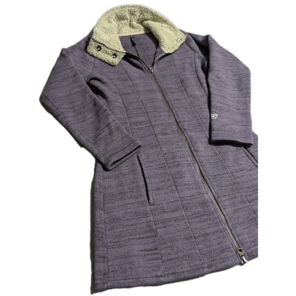 Kuhl Alaska Long Sweater Womens XS Purple Sherpa Fleece Full Zip Knit Jacket - Picture 9 of 9